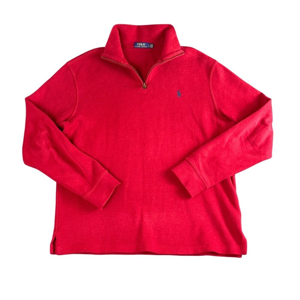 Polo Ralph Lauren Red Cotton 1/4 Zip Pullover Sweater Mens Large Preppy Academia